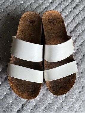 Reef White Double-Strap Cork Footbed Slides